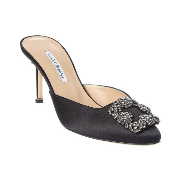 Manolo Blahnik Hangisimu 70 Satin Mule Black